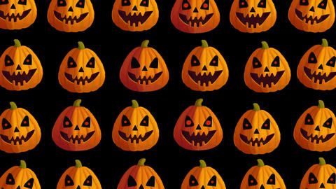 halloween pumpkin animated horizontal background with scary faces on black