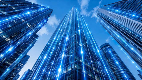 Smart City with Digital Network Communication Technology Concept and Connected Skyscrapers