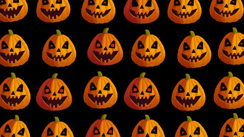 Halloween spooky hand painted pumpkin animated horizontal background on alpha