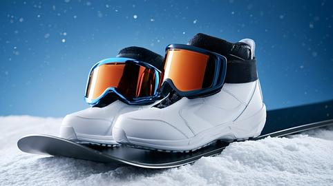 Snowboarding boots and goggles for winter sports adventure