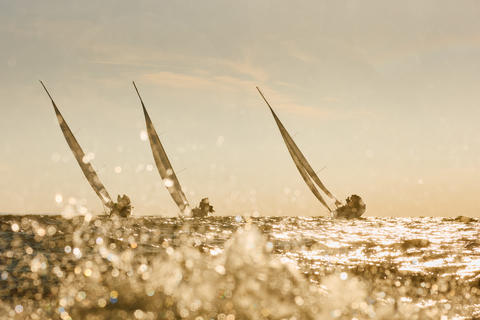 sailing boat is in sailing regatta in the Gulf of Finland, Russia, St.Petersburg
