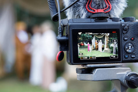 An image of the camera screen during a wedding day shoot. Video footage captured using video equipme