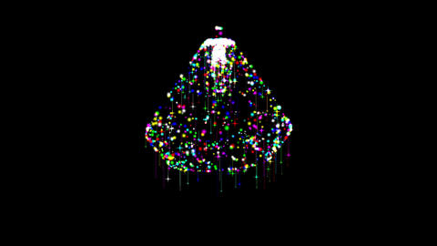 Colorful Light Chandelier in 3D revolving on dark background