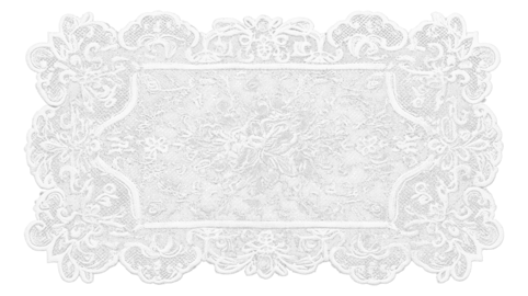 White Ornate Doily with Lace, rectangular. Cut out background, PNG