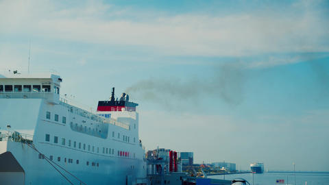 Large Ferry Docked at Kobe Port 4K Cinematic Stock Footage