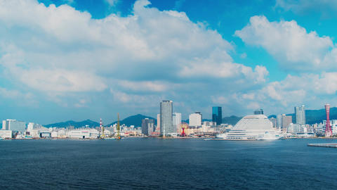 Kobe Port Waterfront Under a Summer Sky 4K Cinematic Stock Footage