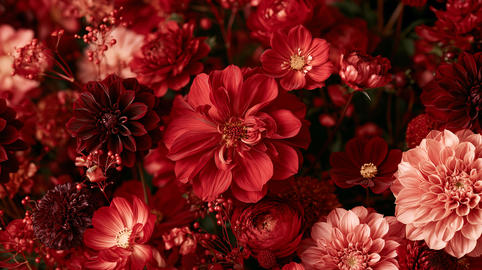 Rich Crimson and Red Dahlia Flowers Autumn Floral Background