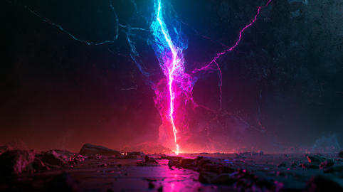 Futuristic Cyberpunk Energy Lightning Bolt on Dark Ground