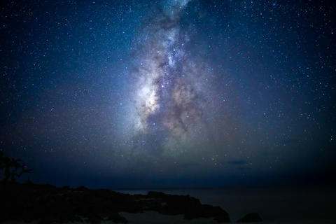 Bright Milky Way in the night sky over Miyakojima
