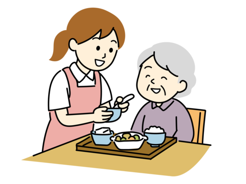 png/Caregiver assisting an elderly woman with her meal