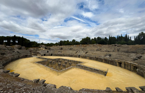 The arena in the amphitheater of Italica, an archaeological site at the