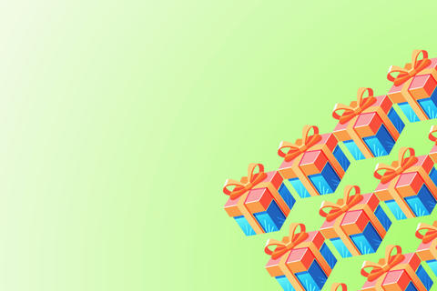 Orange blue festive gift boxes on green.Holiday event