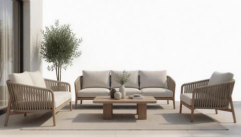 A serene and beautifully designed smart outdoor living space for senior citizens featuring comfortab