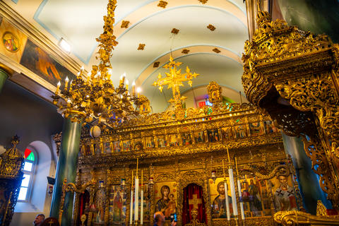 Heybeliada, Turkey - August 28, 2026: Ornate golden altar inside a historic