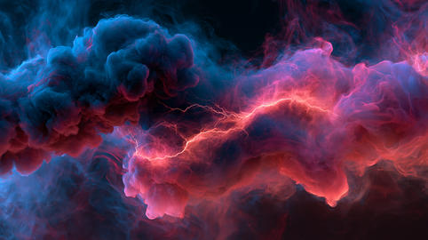 Abstract Cosmic Fluid Smoke with Glowing Lightning and Electric Energy
