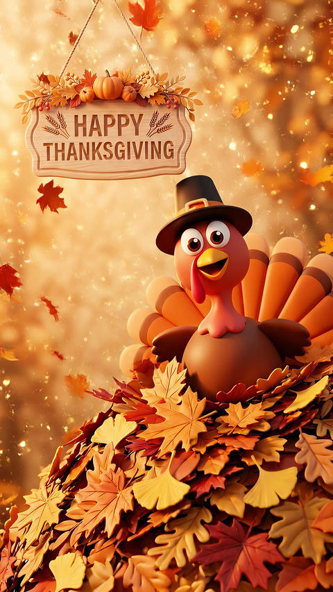 Animated Thanksgiving Greeting with Cute 3D Cartoon Turkey