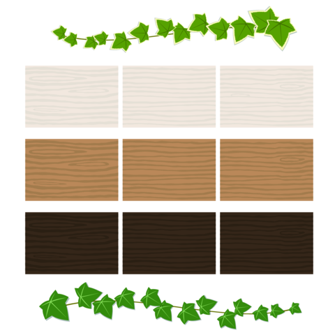 Natural wood texture backgrounds and ivy leaf garlands
