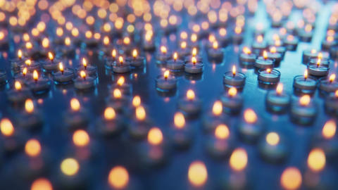 Endless Tea Light Candles with Soft Bokeh and Reflection