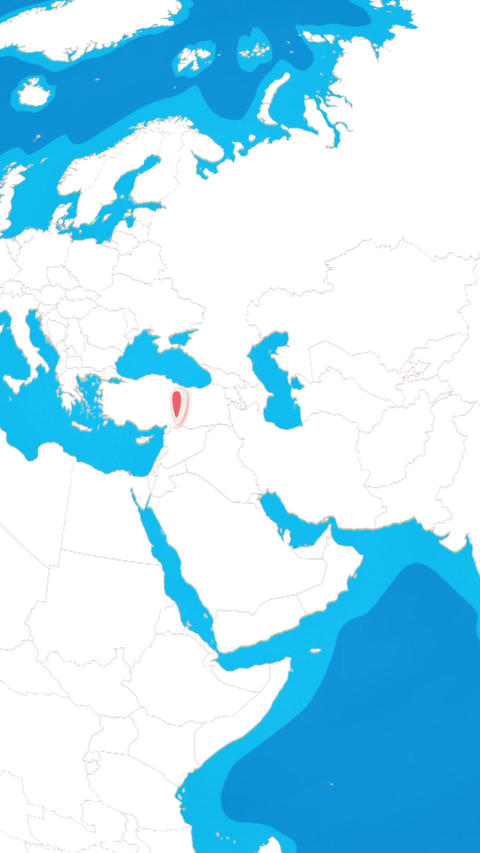 Vertical 3D globe zooming into Gaziantep city location pin concept