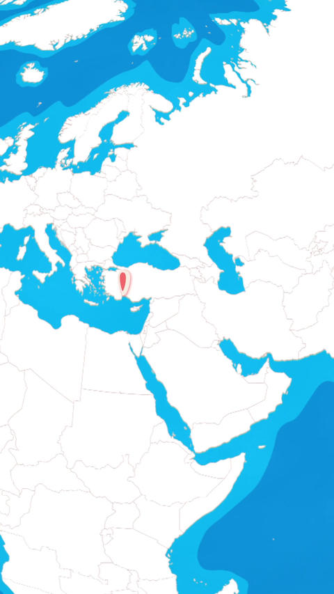 Vertical 3D globe zooming into Antalya city location pin concept