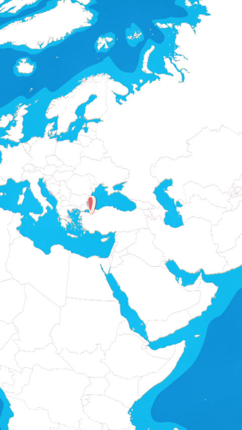 Vertical 3D globe zooming into Bursa city location pin concept