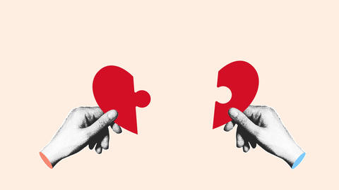 Halftone Hands Connecting Heart Puzzle Pieces Beige Animation