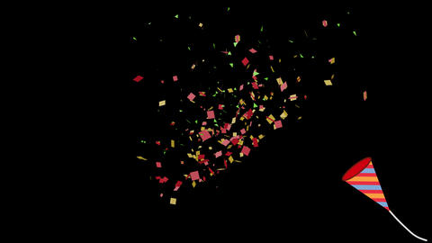 Celebratory Party Popper Bursting from the Right Side with Confetti and Streamers Animation