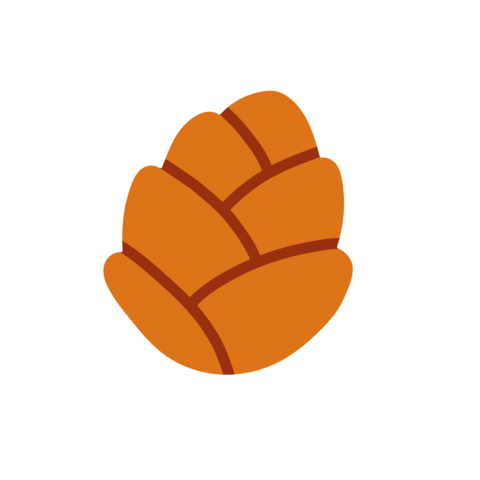 A clean and simple vector illustration of a small, plump pine cone in warm ochre