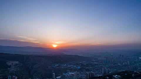 4K Gansu Lanzhou Plateau Landforms Ravines Sunset Aerial Time-lapse