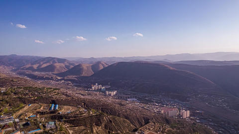 4K Gansu Lanzhou Plateau Loess Ravine Landforms Aerial Time-lapse
