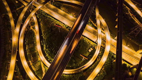 4K Overlooking City Overpass Light Trails Traffic Flow Time-lapse Video
