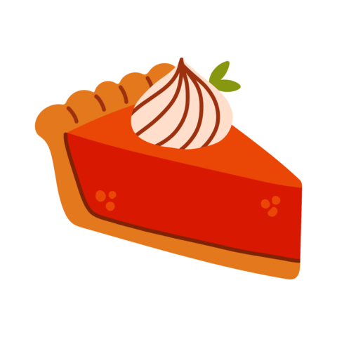 A flat vector illustration of a slice of pumpkin pie topped with swirl whipped