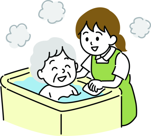 A female caregiver caring for an elderly person