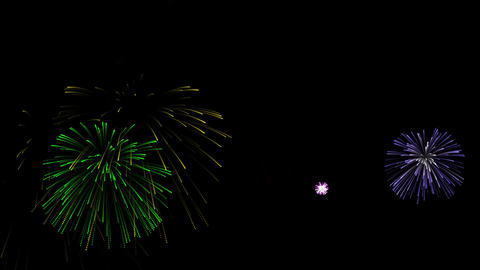 Festive fireworks overlay footage with colorful bursts on isolated black background