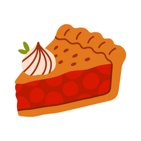 A flat vector illustration of a rich fruit pie slice with double crust, red