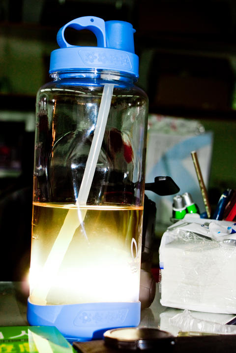 Backlit Sports Water Bottle on an Office Desk