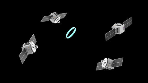 Four artificial satellites send signals to each other in turn