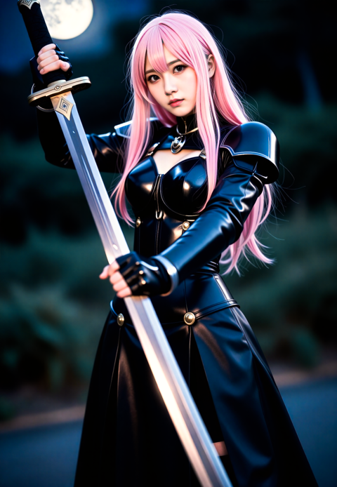 A young Japanese woman taking a selfie in a female warrior cosplay outfit