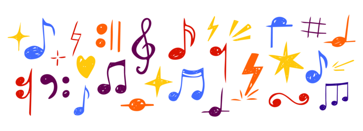 Music note doodles with notes melody Y2K aesthetic with comic style sketches