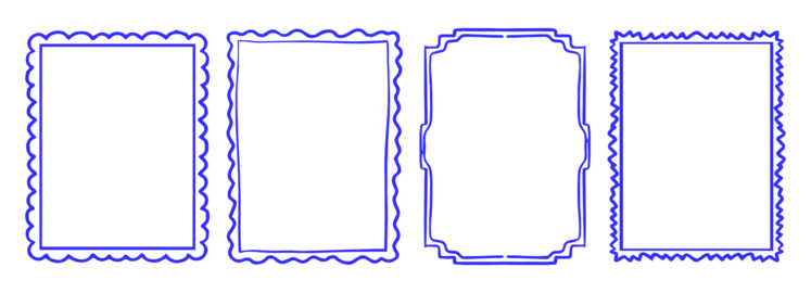 Vintage frame with wavy borders and doodle ornament. Crayon hand drawn border