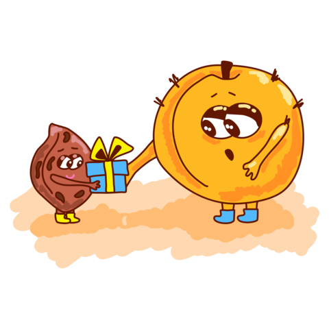 Cute Peach Pit Giving Gift to Peach Character