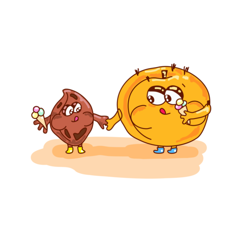 Cute Peach and Peach Pit Eating Ice Cream