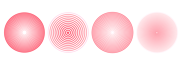 Concentric sonar circles red dynamic sound wave patterns with radial pulses
