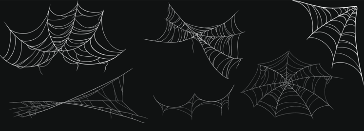 Gothic web silhouettes, border for decoration, creepy web hanging set on dark