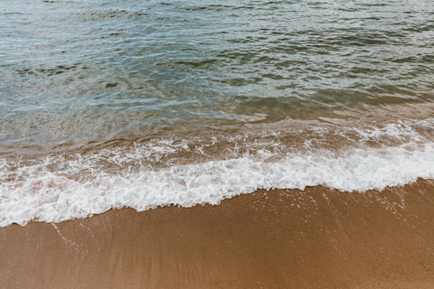 Gentle ocean wave washing over golden sand beach shoreline
