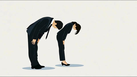 お辞儀をするビジネスパーソン男女のイラスト 謝罪と感謝