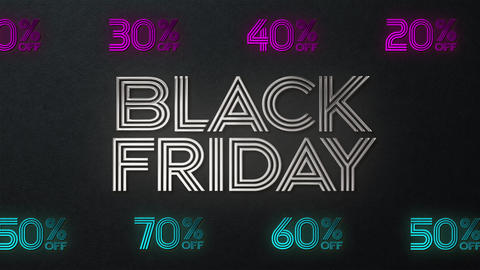 Silver Black Friday sale loop with scrolling neon OFF percentage discounts