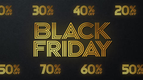 Golden Black Friday sale promotion with scrolling percentage OFF discounts loop