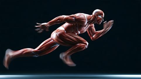 Human body anatomy showing running muscles in motion