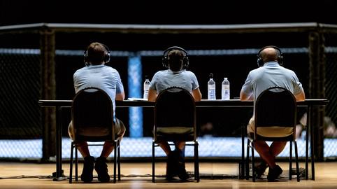 Mixed martial arts judges or commentators working at table